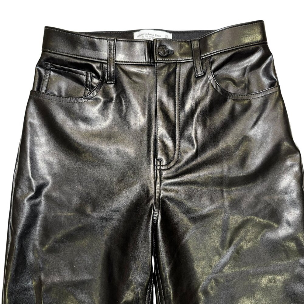Abercrombie & FItch Faux Black Leather The '90s Straight Rise Jeans Sz 2β¦ - Picture 9 of 12